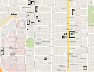Development in North Eliot.  P - proposed, C - under construction.  CS- construction staging.