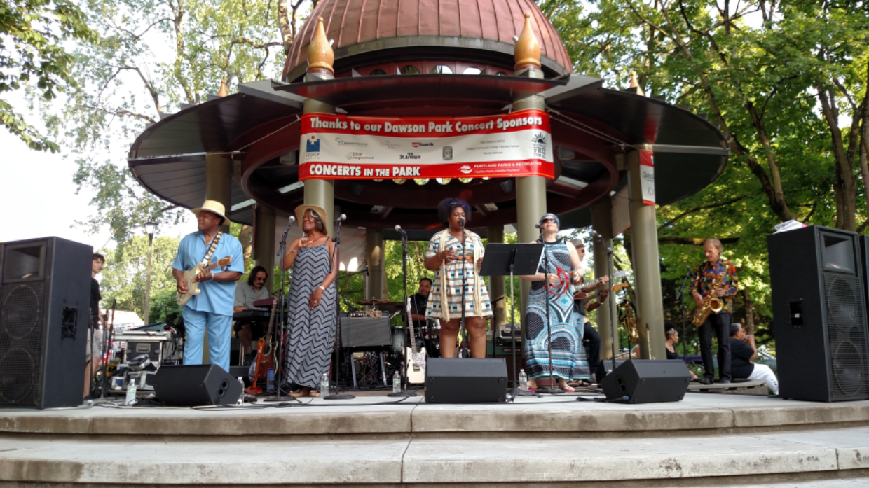 Image of a bad playing at the gazebo at Dawson Park