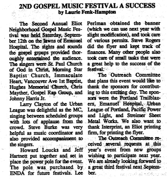 Eliot News Article: 2nd Gospel Music Festival a Success